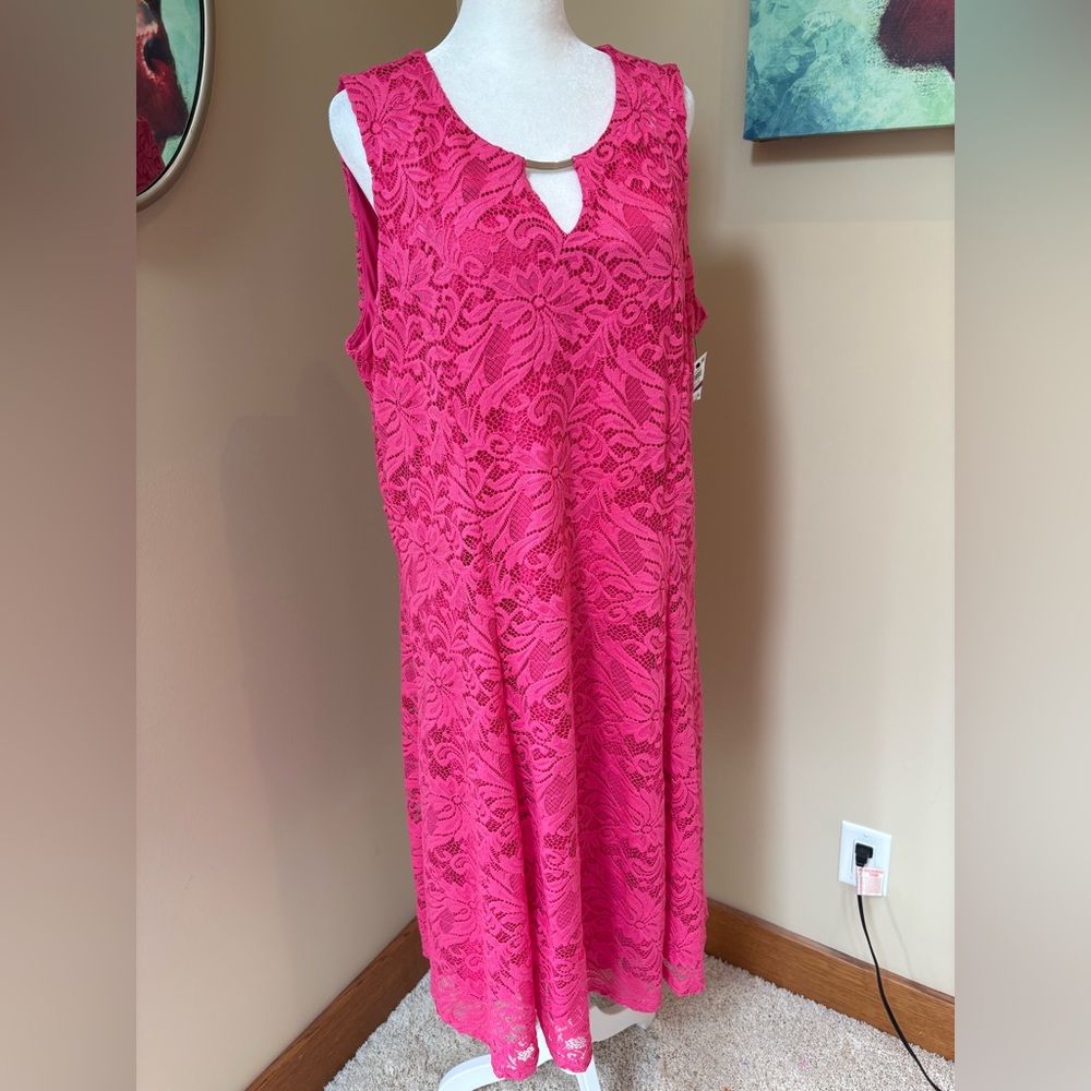 Incredible Hot Pink Lace Dress 💕 Silver Hardware Accent Sleeveless XXL - Picture 2 of 9